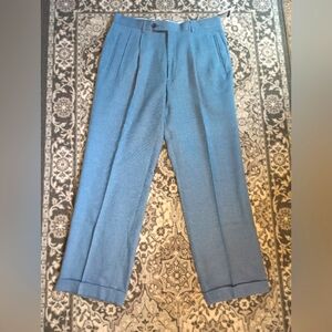 Paul Fredrick Italian Linen Wool Trousers Mens 34 X 30 Slate Blue Old Money NWT